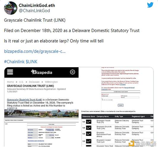 灰度疑似正在组建Chainlink信托基金等产品